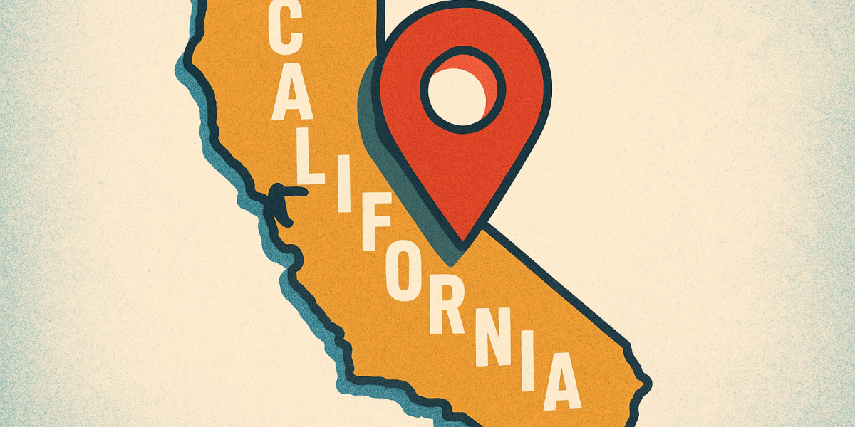 Map of California with a location icon marker - Finkel Law Group